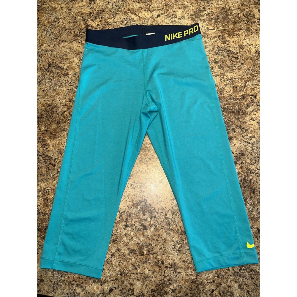 Nike Women Large Capri Leggings Teal Dri-FIT Nike Pro Compression